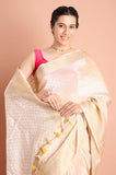 Offwhite Tissue Saree With Yellow Blouse Piece