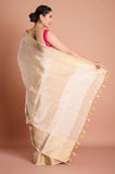 Offwhite Tissue Saree With Yellow Blouse Piece