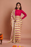 Offwhite Yellow Stripes Organza Handwork Designer Saree
