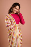 Offwhite Yellow Stripes Organza Handwork Designer Saree