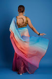 Orange Blue Shaded Organza Saree
