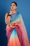 Orange Blue Shaded Organza Saree