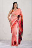 Orange Satin Crepe Handwork Designer Saree