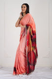 Orange Satin Crepe Handwork Designer Saree