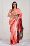 Orange Satin Crepe Handwork Designer Saree