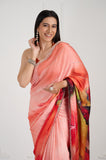 Orange Satin Crepe Handwork Designer Saree
