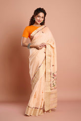Peach Dola Silk Zari Weaving Saree