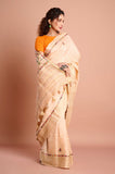 Peach Dola Silk Zari Weaving Saree