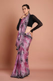 Pink Black Shaded Chinon Sequins Work Saree