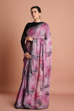 Pink Black Shaded Chinon Sequins Work Saree