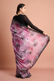Pink Black Shaded Chinon Sequins Work Saree
