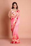 Pink Chinon Floral Sequins Designer Saree