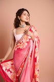 Pink Chinon Floral Sequins Designer Saree