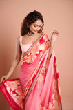 Pink Chinon Floral Sequins Designer Saree