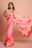 Pink Chinon Floral Sequins Designer Saree