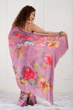 Pink Floral Printed Crepe Handwork Designer Saree