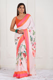 Pink Floral Printed Modal Satin Saree