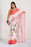 Pink Floral Printed Modal Satin Saree