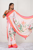 Pink Floral Printed Modal Satin Saree