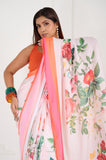 Pink Floral Printed Modal Satin Saree