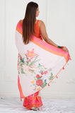 Pink Floral Printed Modal Satin Saree