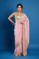 Pink Georgette Sequins Work Designer Saree