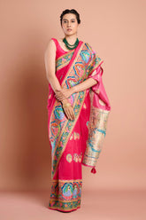 Pink Moonga Silk Zari Weaving Saree