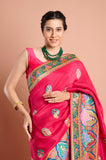 Pink Moonga Silk Zari Weaving Saree