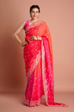 Pink Orange Shaded HO Silk Peeta Work Saree