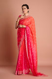 Pink Orange Shaded HO Silk Peeta Work Saree