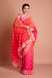 Pink Orange Shaded HO Silk Peeta Work Saree