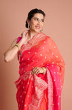 Pink Orange Shaded HO Silk Peeta Work Saree
