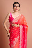 Pink Orange Shaded HO Silk Peeta Work Saree