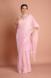 Pink Organza Bead and Sequins Saree