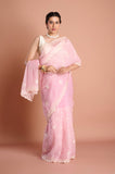 Pink Organza Bead and Sequins Saree
