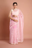 Pink Organza Bead and Sequins Saree