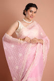 Pink Organza Bead and Sequins Saree