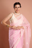 Pink Organza Bead and Sequins Saree