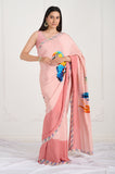 Pink Parrot Crepe Handwork Designer Saree