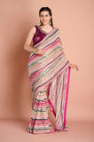 Pink Printed Georgette Stripe Saree