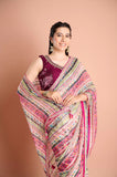 Pink Printed Georgette Stripe Saree
