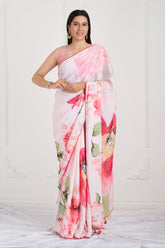 Pink Printed Modal Satin Handwork Designer Saree