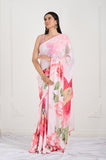 Pink Printed Modal Satin Handwork Designer Saree