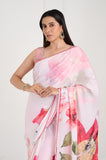 Pink Printed Modal Satin Handwork Designer Saree