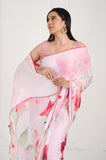 Pink Printed Modal Satin Handwork Designer Saree