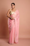 Pink Satin Tissue Jaquard Handwork Designer Saree