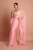 Pink Satin Tissue Jaquard Handwork Designer Saree