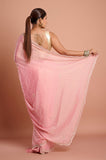 Pink Satin Tissue Jaquard Handwork Designer Saree
