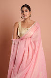 Pink Satin Tissue Jaquard Handwork Designer Saree