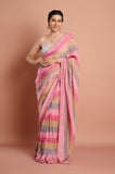Pink Shaded Stripes Soft Organza Handwork Designer Saree